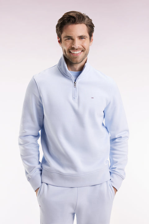 High-neck zip-up sweatshirt in sky cotton fleece - Image 3