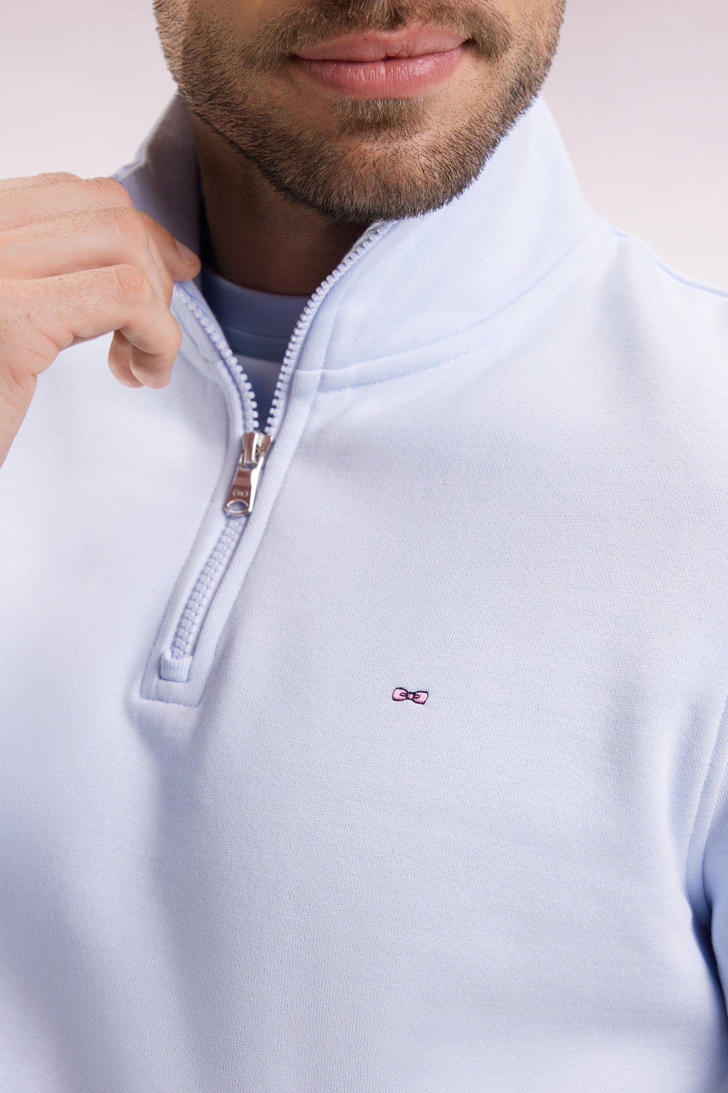 Sweatshirt à col montant zippé en molleton coton ciel