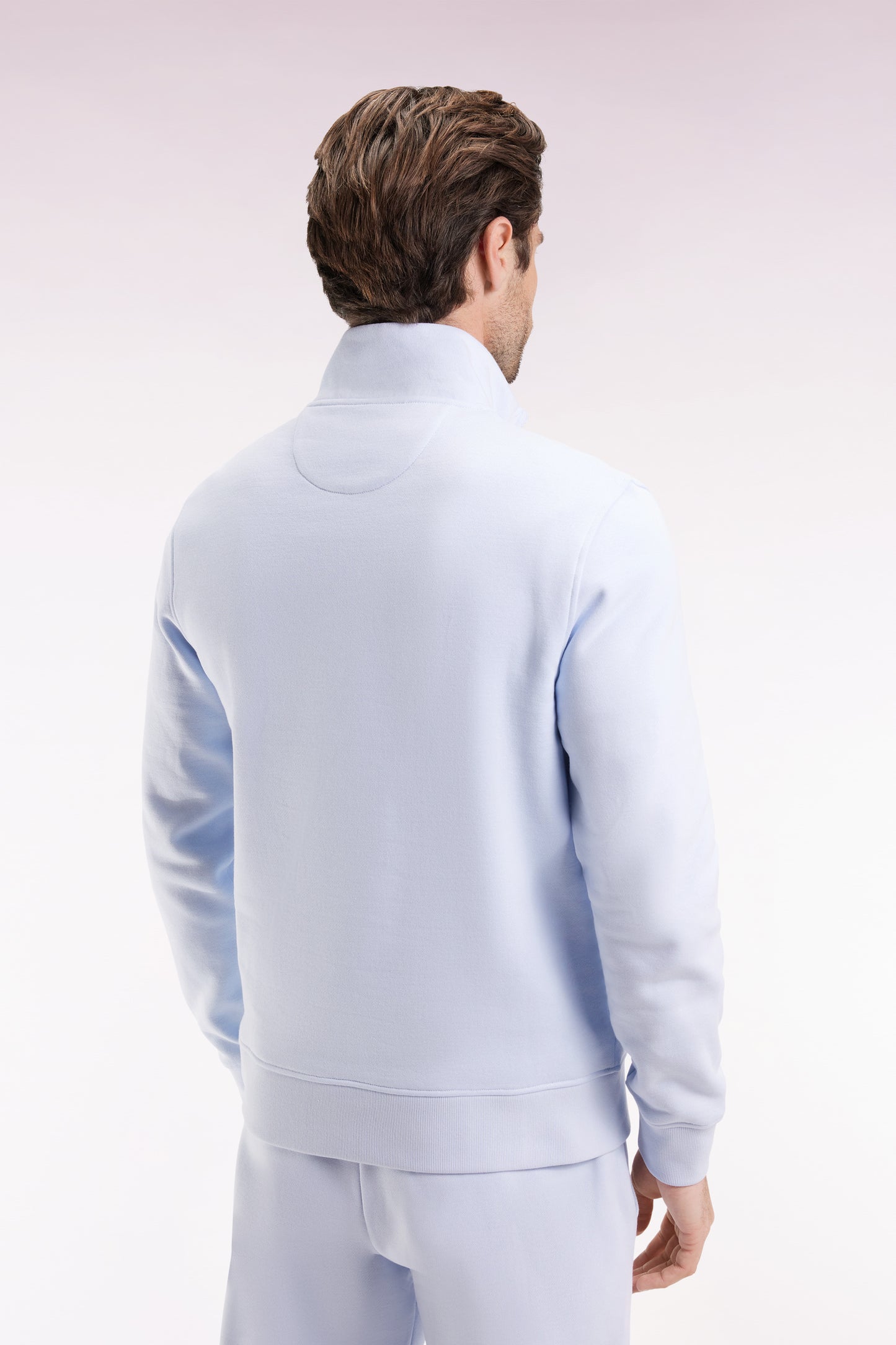 Sweatshirt à col montant zippé en molleton coton ciel