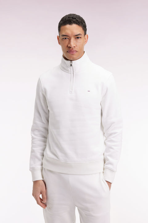 Sweatshirt à col montant zippé en molleton coton blanc - Image 3