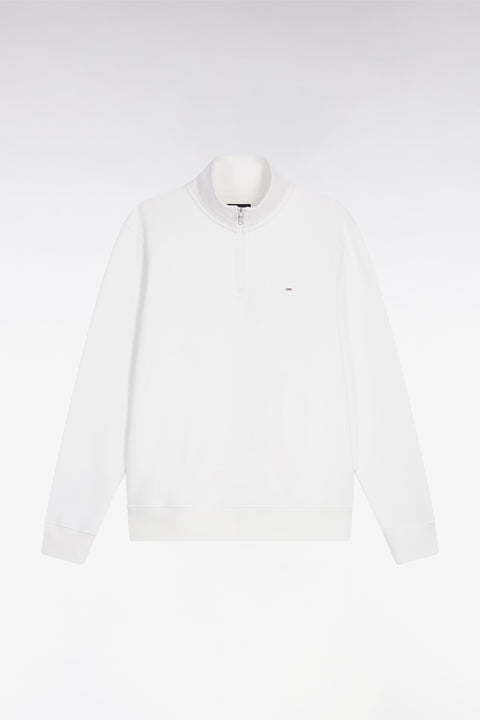 High-neck zip-up sweatshirt in white cotton fleece - Image 2