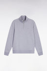 Grey cotton fleece stand-up collar zip sweatshirt