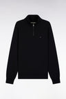 High-neck zip-up sweatshirt in black cotton fleece