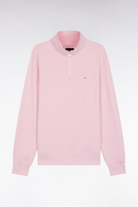 High-neck zip-up sweatshirt in pink cotton fleece - Image 2