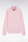 High-neck zip-up sweatshirt in pink cotton fleece