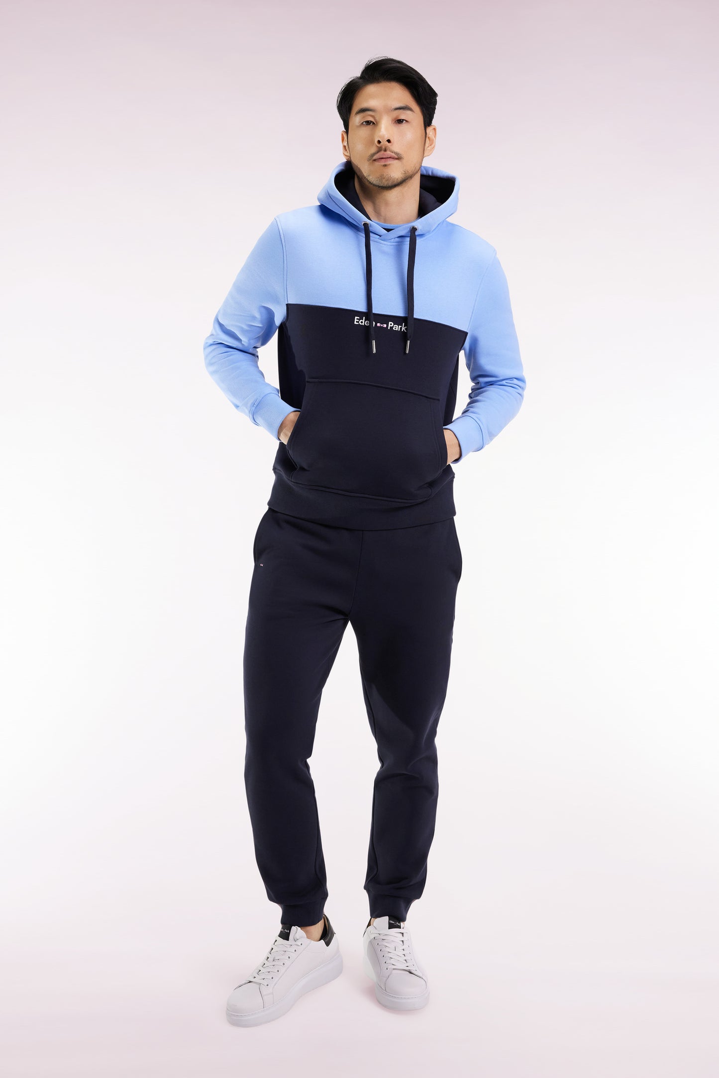 Sweatshirt à capuche bicolore rose coupe droite