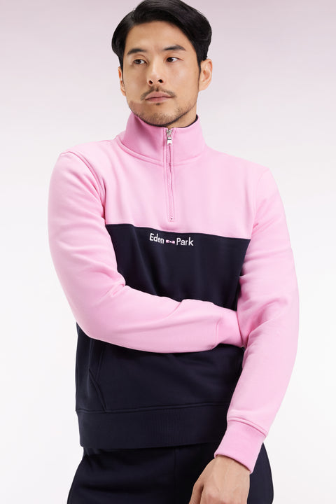 Two-tone pink fleece trucker-neck sweatshirt - Image 3