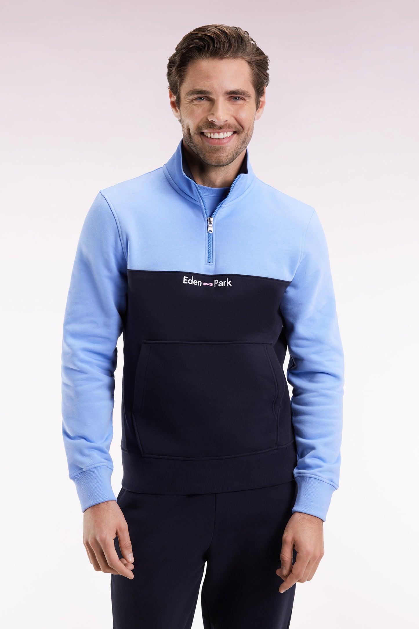 Sweatshirt col camionneur en molleton bicolore ciel