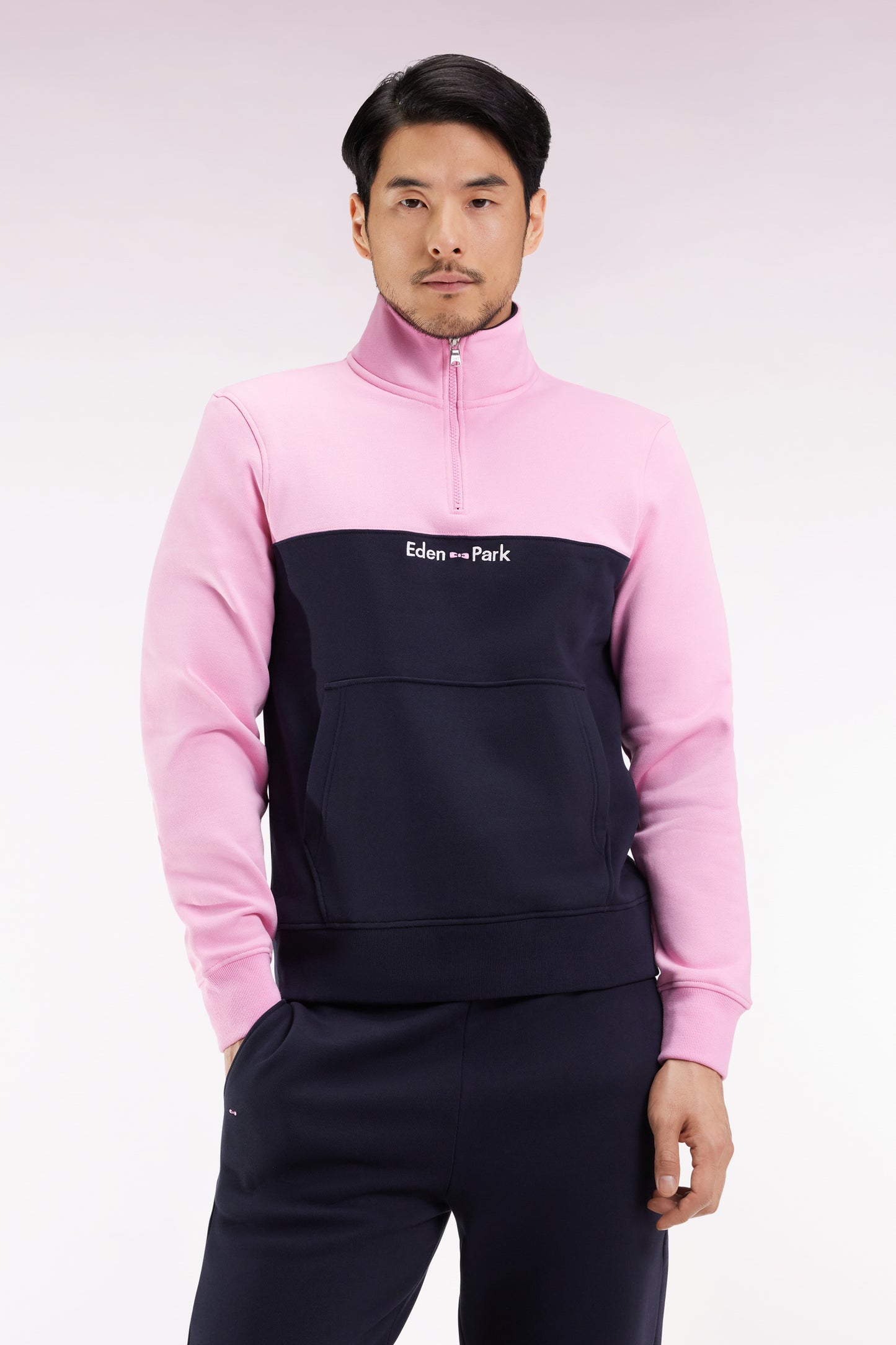 Sweatshirt col camionneur en molleton bicolore rose