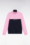 Two-tone pink fleece trucker-neck sweatshirt