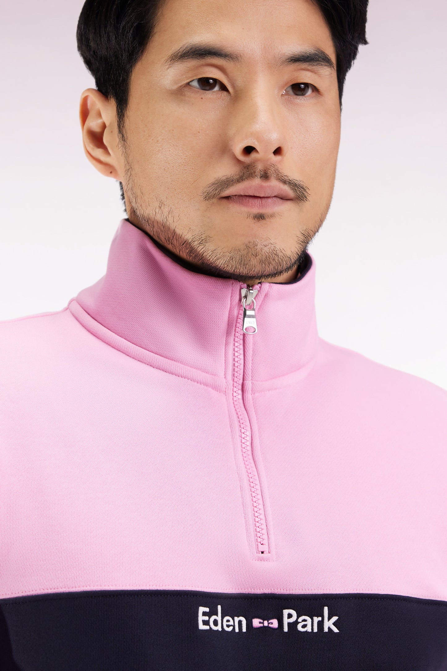 Sweatshirt col camionneur en molleton bicolore rose
