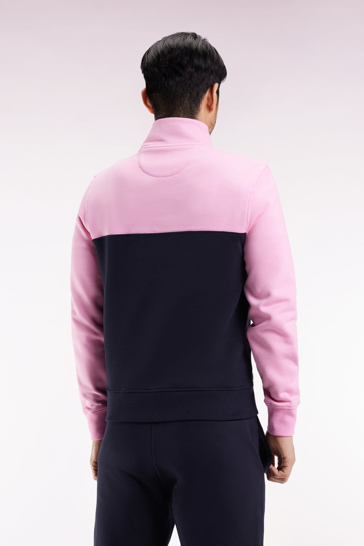 Sweatshirt col camionneur en molleton bicolore rose