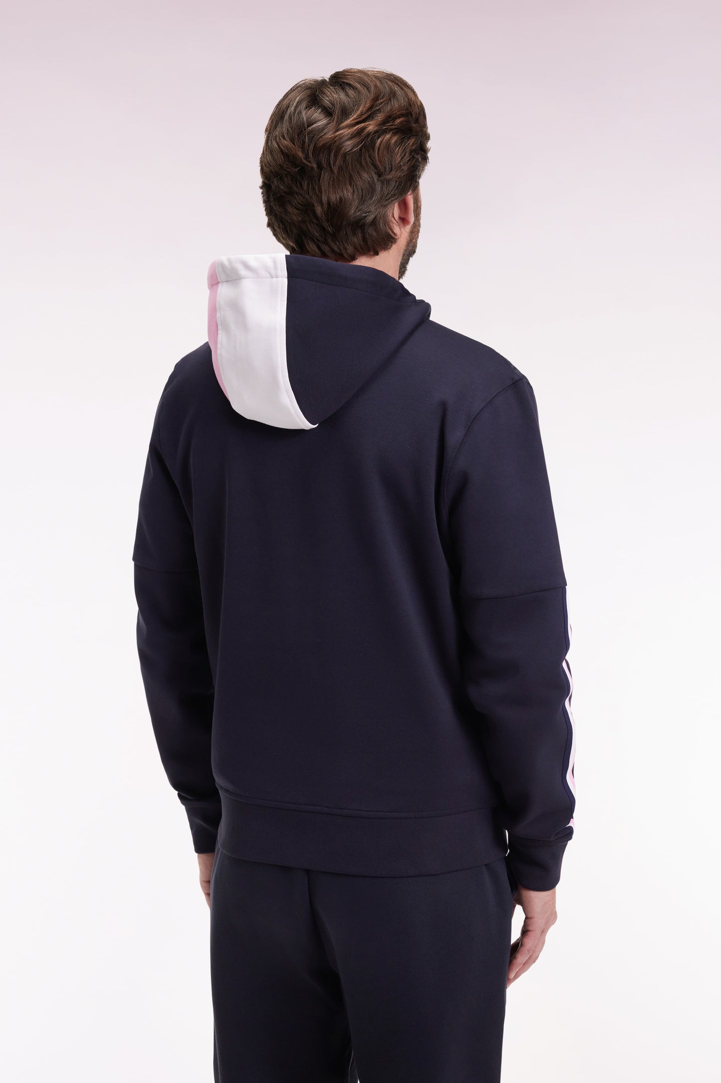 Sweatshirt zippé en interlock bimatière matelassé marine et rose