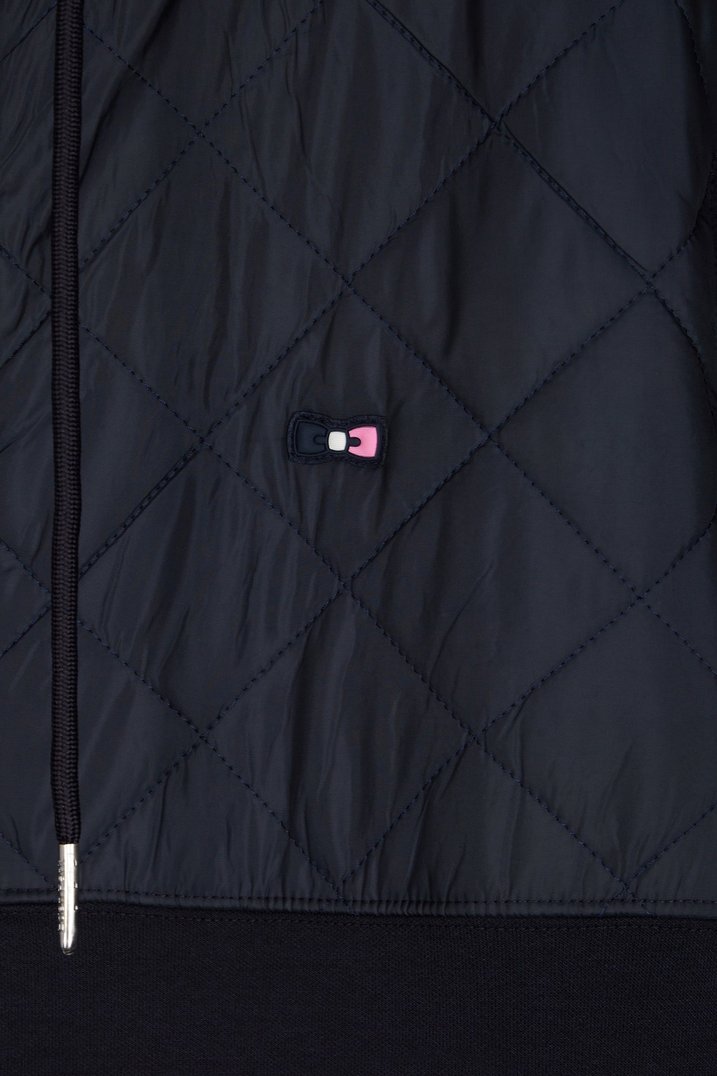 Sweatshirt zippé en interlock bimatière matelassé marine et rose