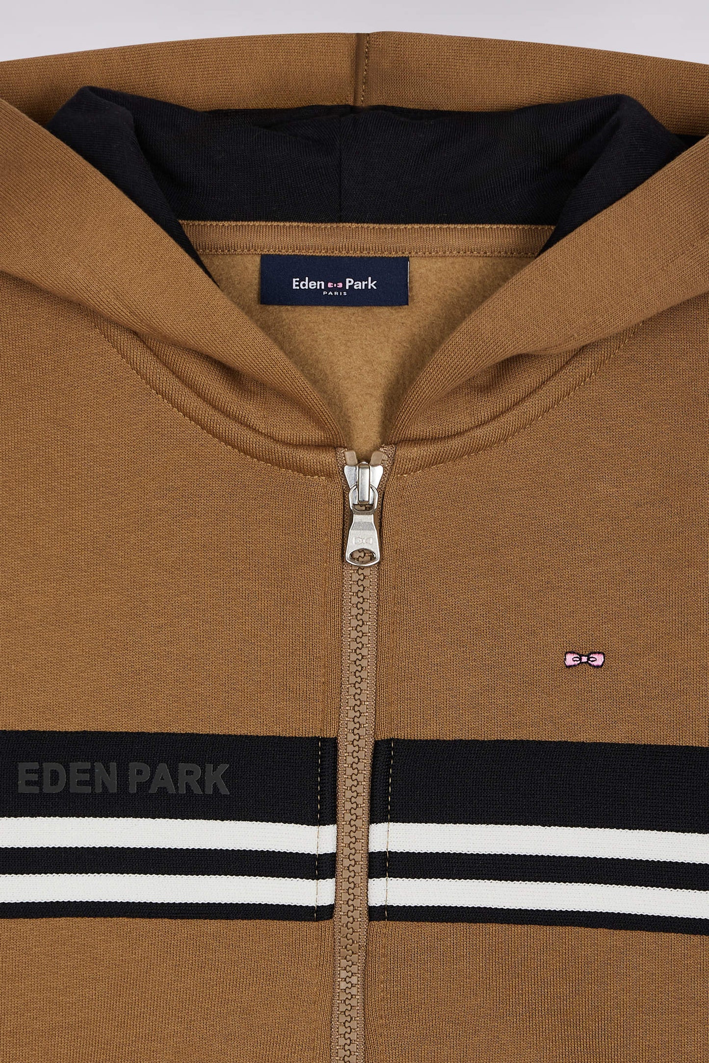 Sweatshirt à capuche zippé en molleton mélangé camel