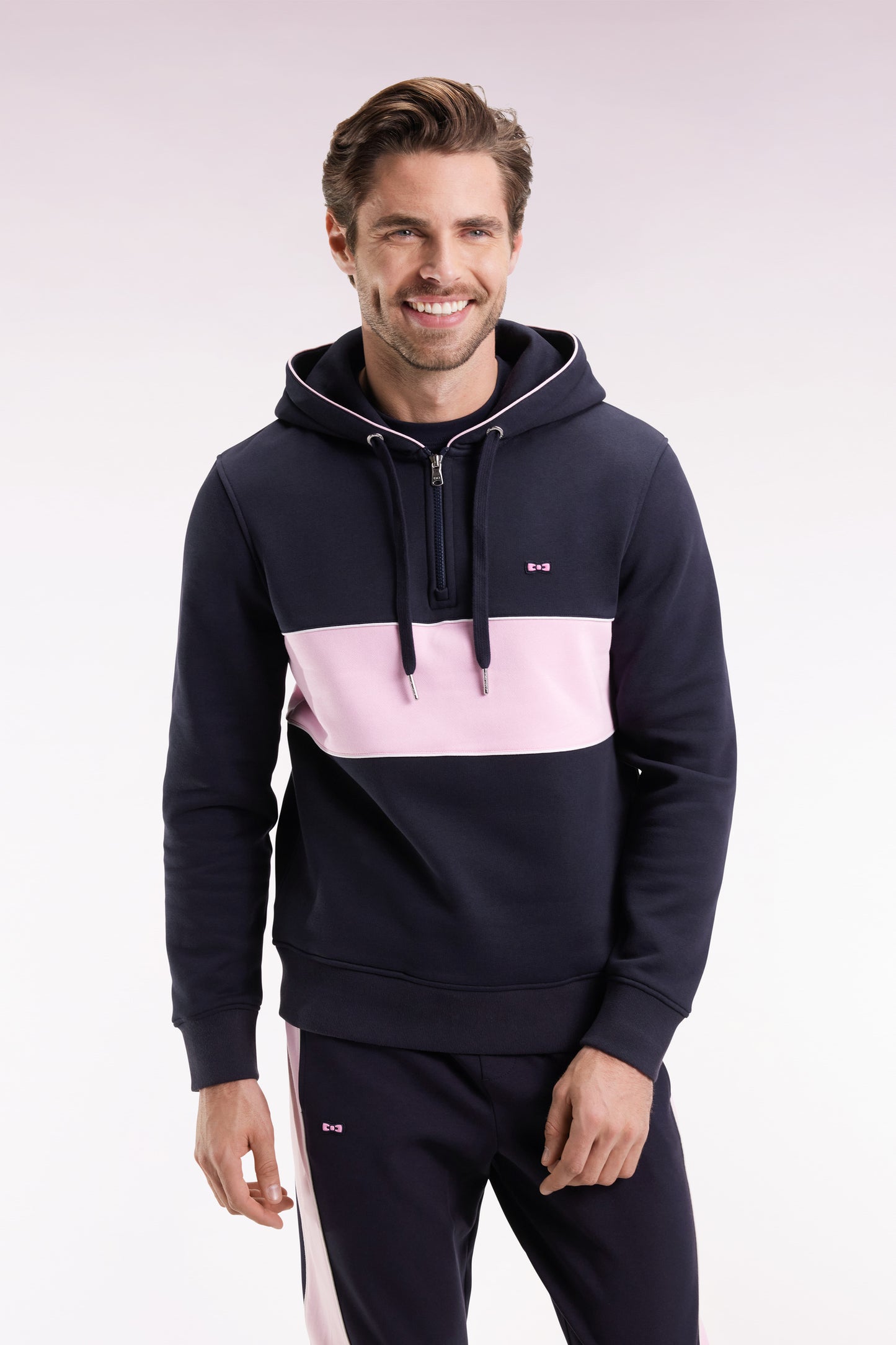 Navy and pink half-zip hoodie