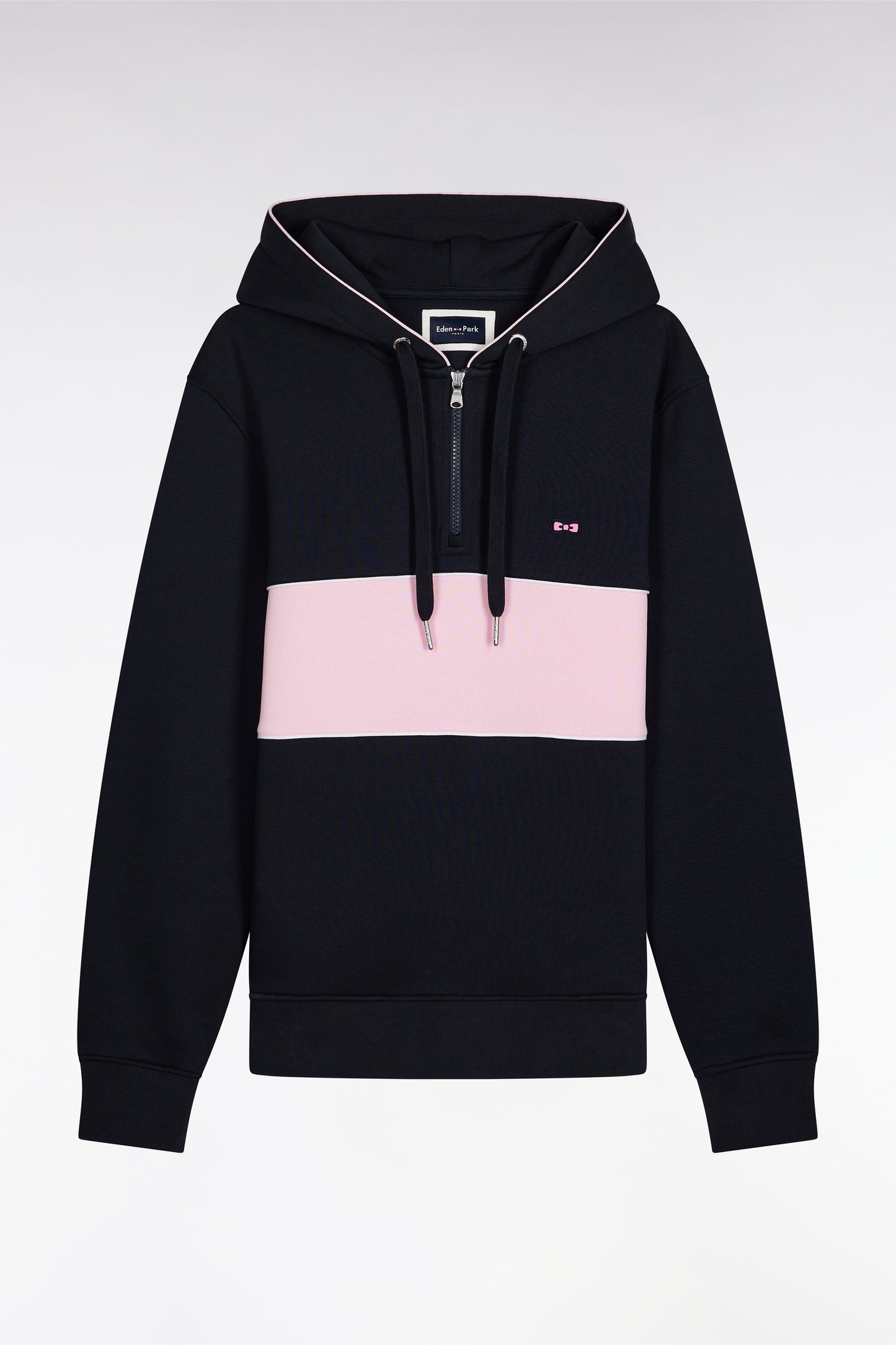 Navy and pink half-zip hoodie