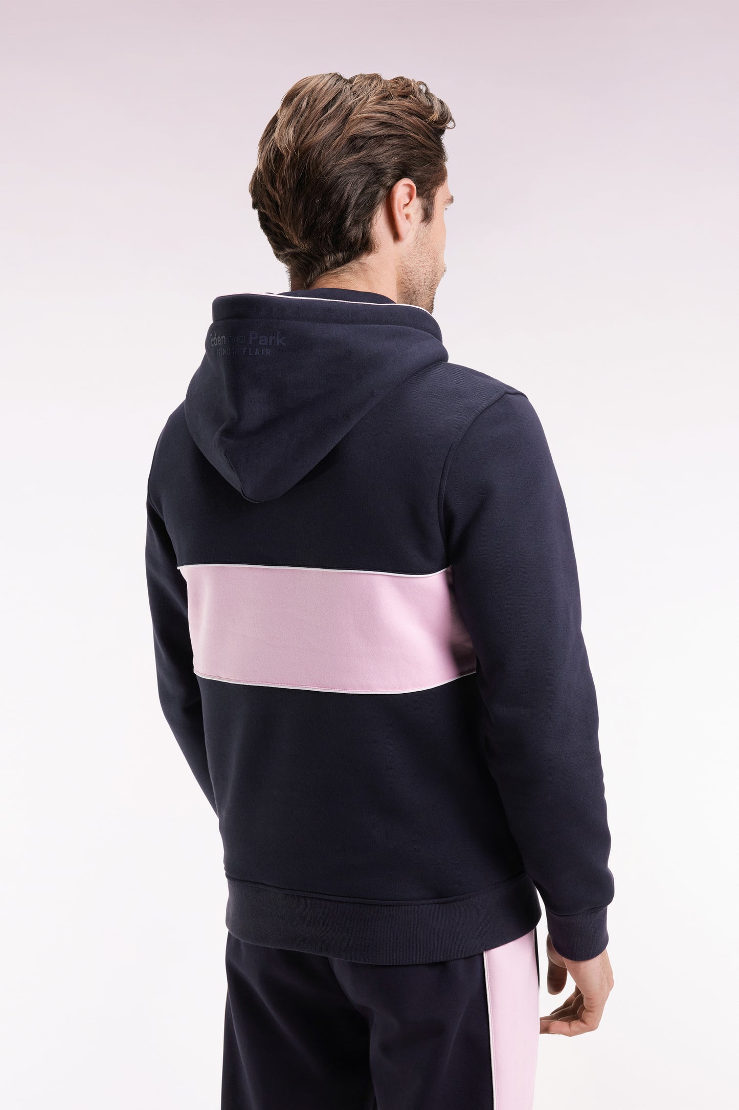 Navy and pink half-zip hoodie