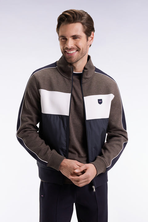 Two-material zip-up sweatshirt in brown quilted nylon - Image 3
