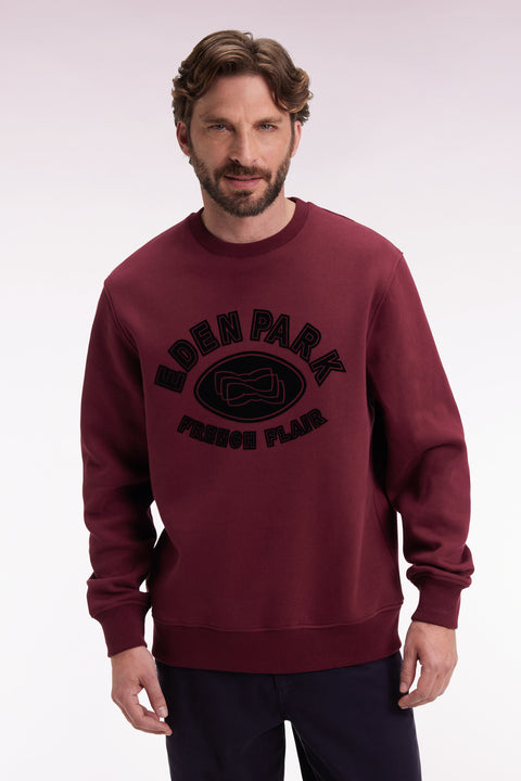 Sweatshirt à col rond en coton mélangé bordeaux coupe Relaxed - Image 3
