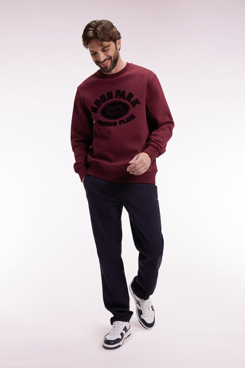 Sweatshirt à col rond en coton mélangé bordeaux coupe Relaxed - Image 1