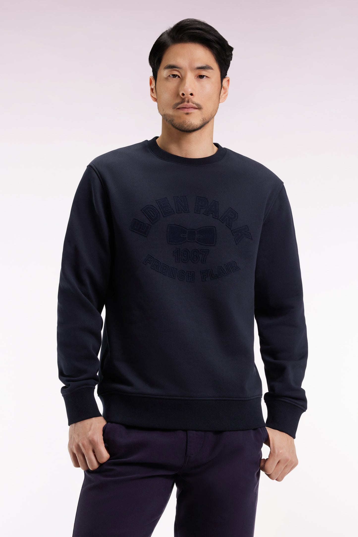 Round-neck sweatshirt in ecru cotton blend Relaxed fit