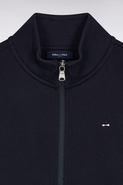 Sweatshirt zippé col montant en molleton coton marine - Image 2