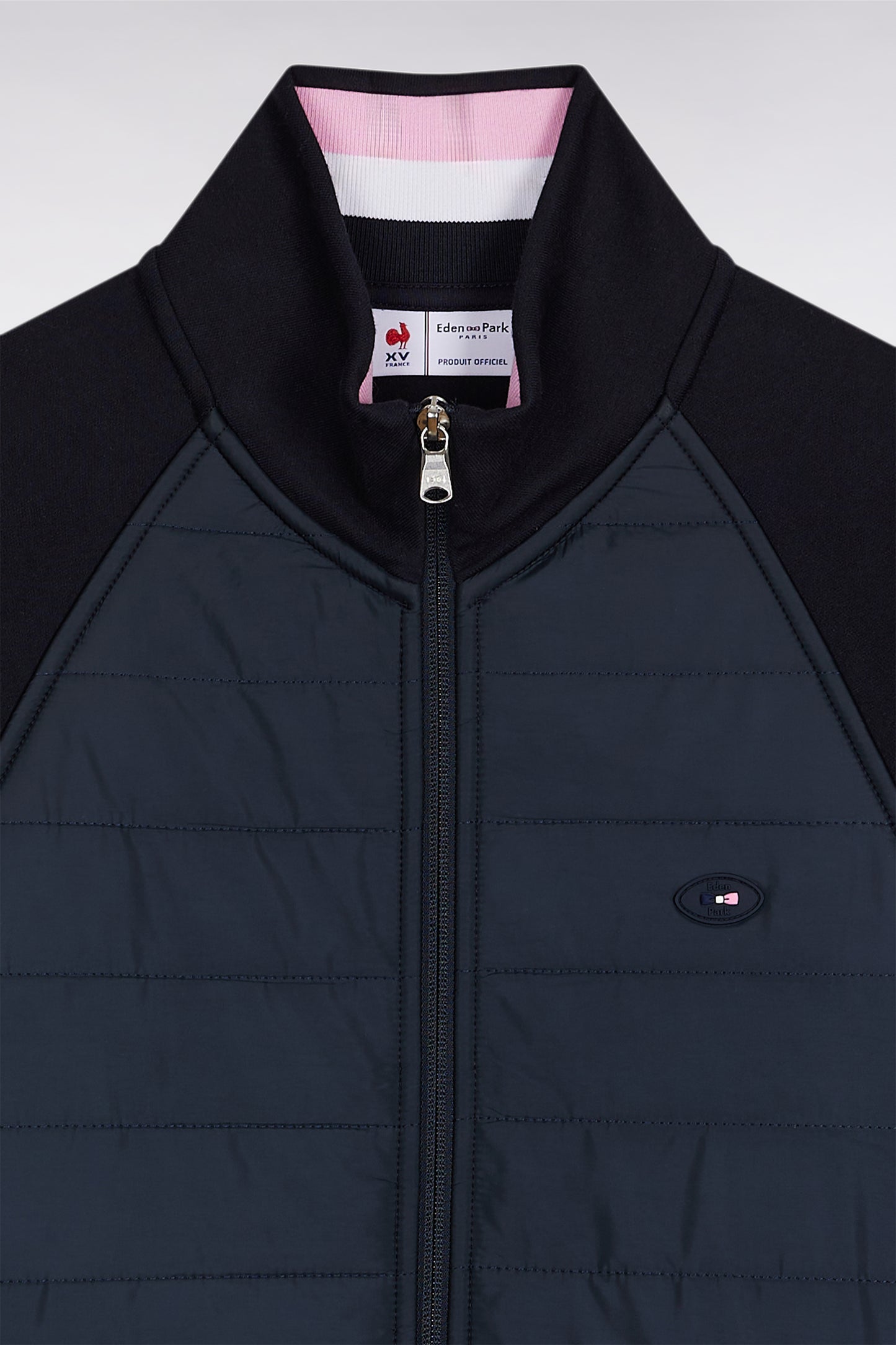 Sweatshirt zippé bimatière marine coupe droite
