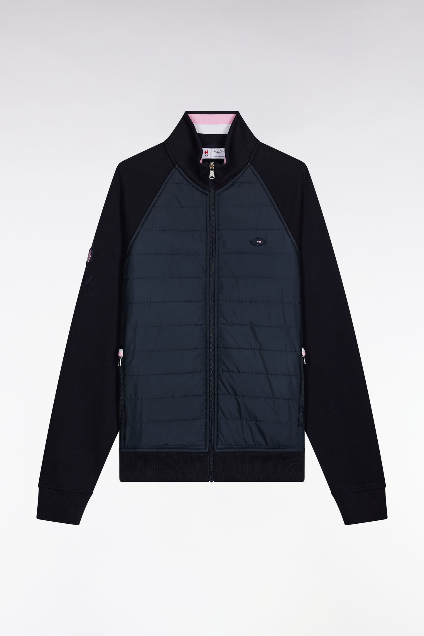 Sweatshirt zippé bimatière marine coupe droite