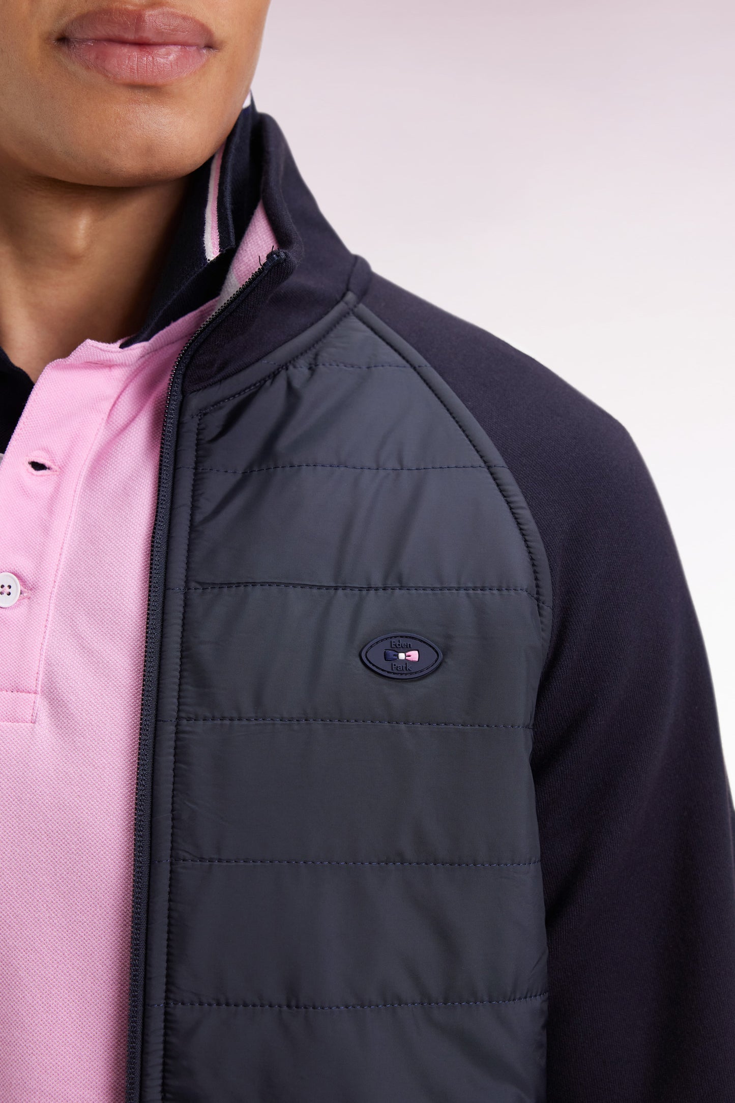 Sweatshirt zippé bimatière marine coupe droite