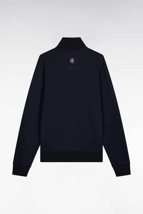 Zipped sweatshirt in navy cotton embroidery 10 straight cut - Image 2