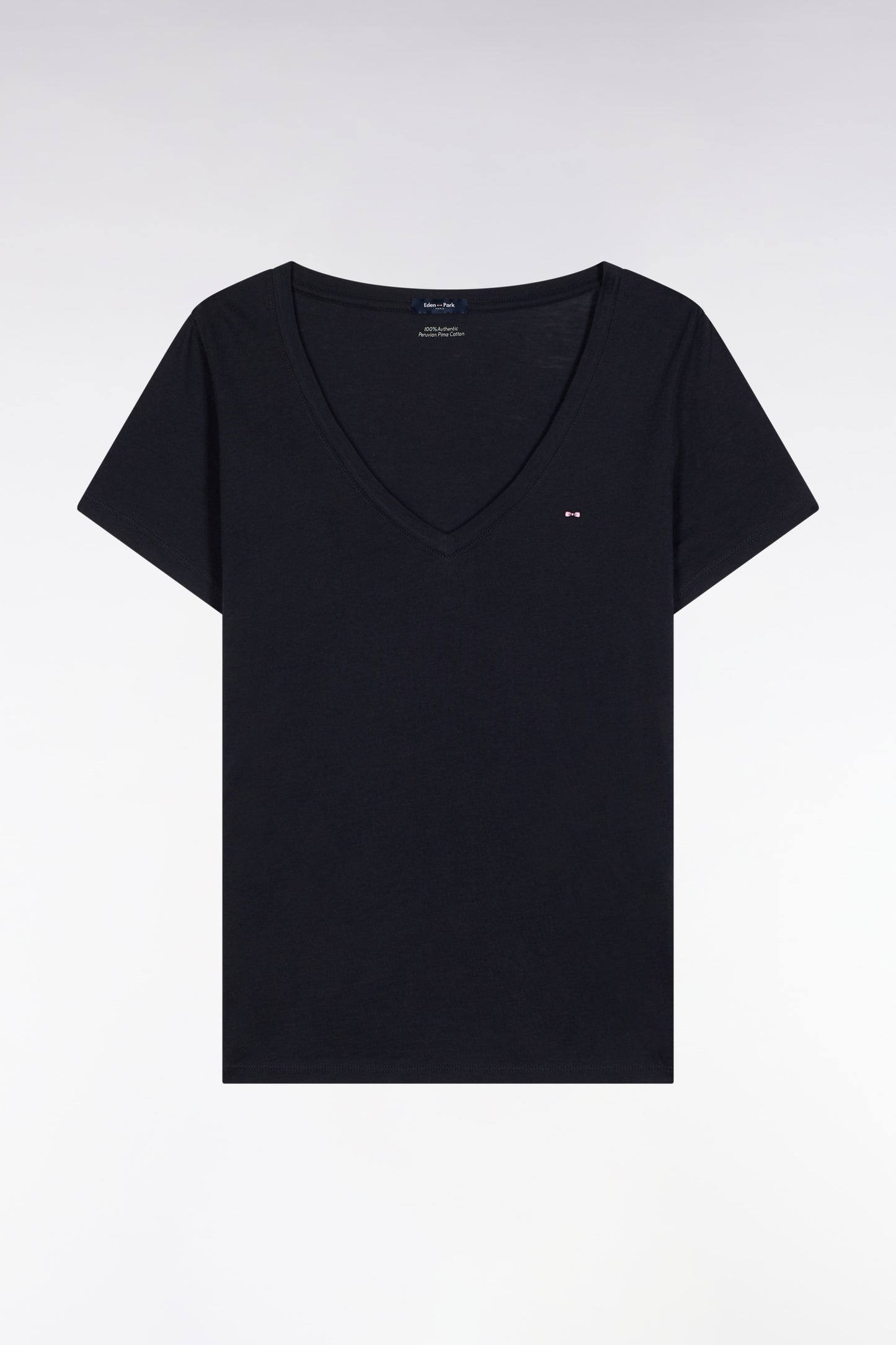 Short-sleeved V-neck T-shirt in navy Pima cotton