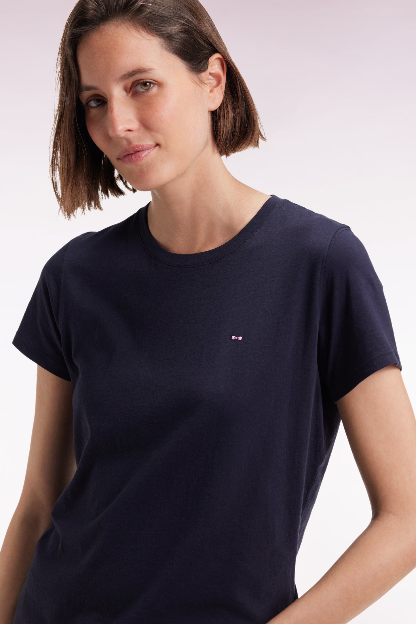T-shirt à manches courtes en coton Pima marine col rond