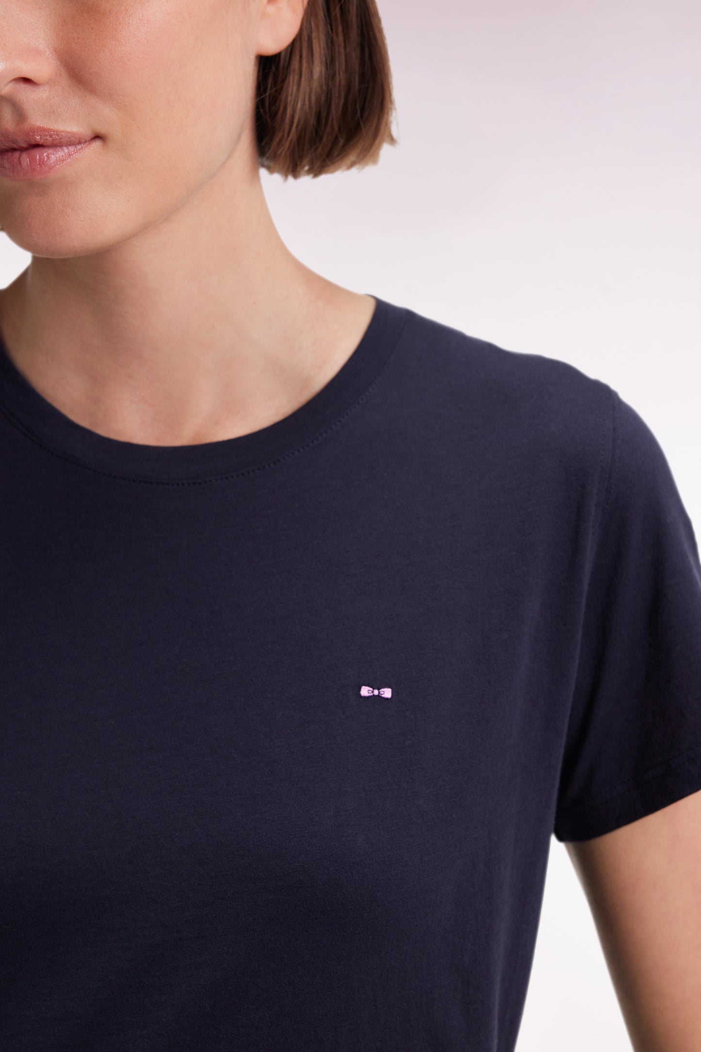 T-shirt à manches courtes en coton Pima marine col rond