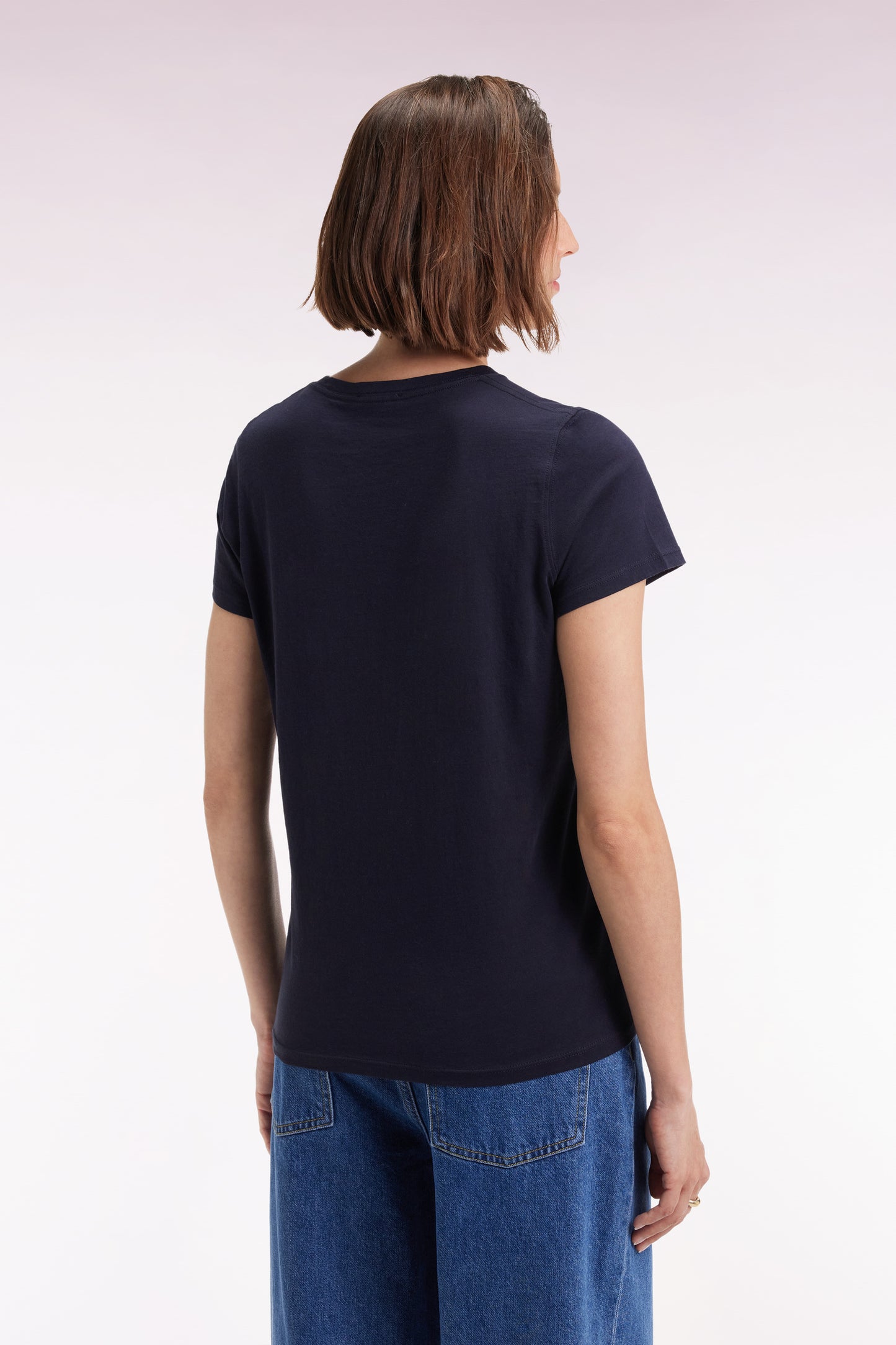 T-shirt à manches courtes en coton Pima marine col rond