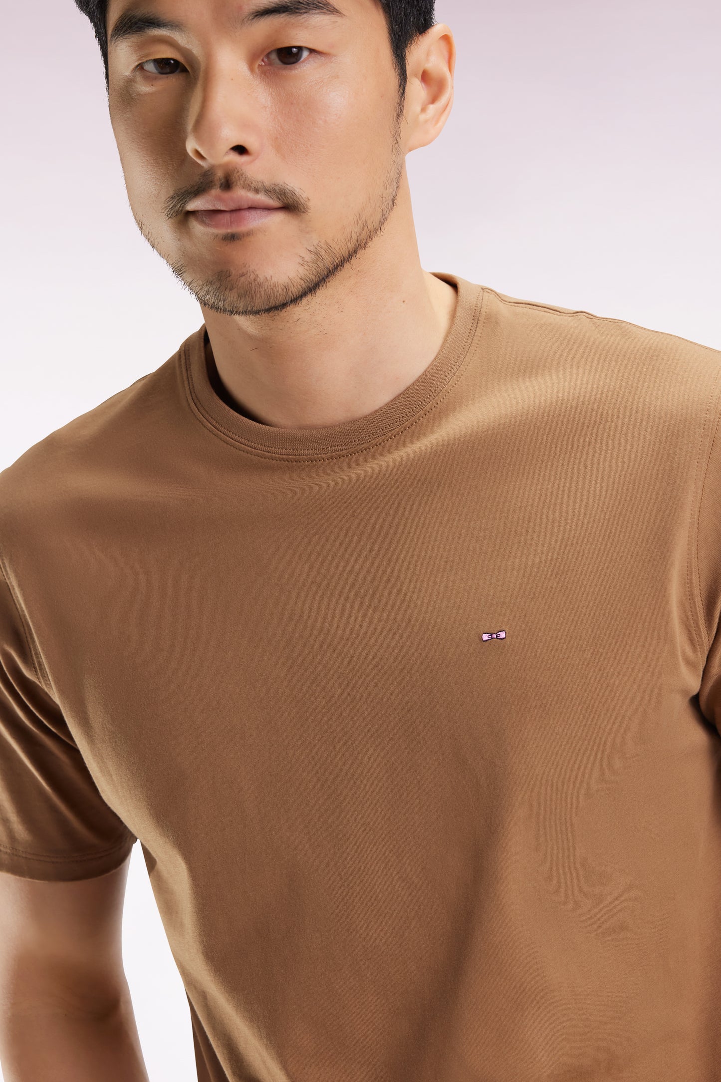 T-shirt manches courtes à col rond en coton Pima camel