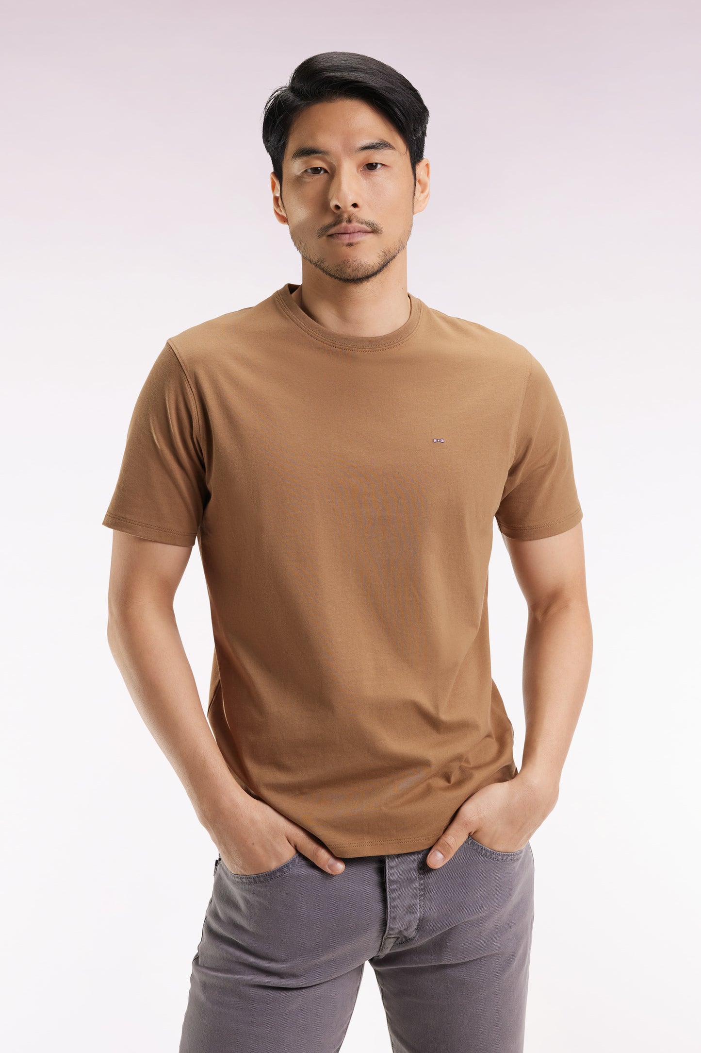 T-shirt manches courtes à col rond en coton Pima camel