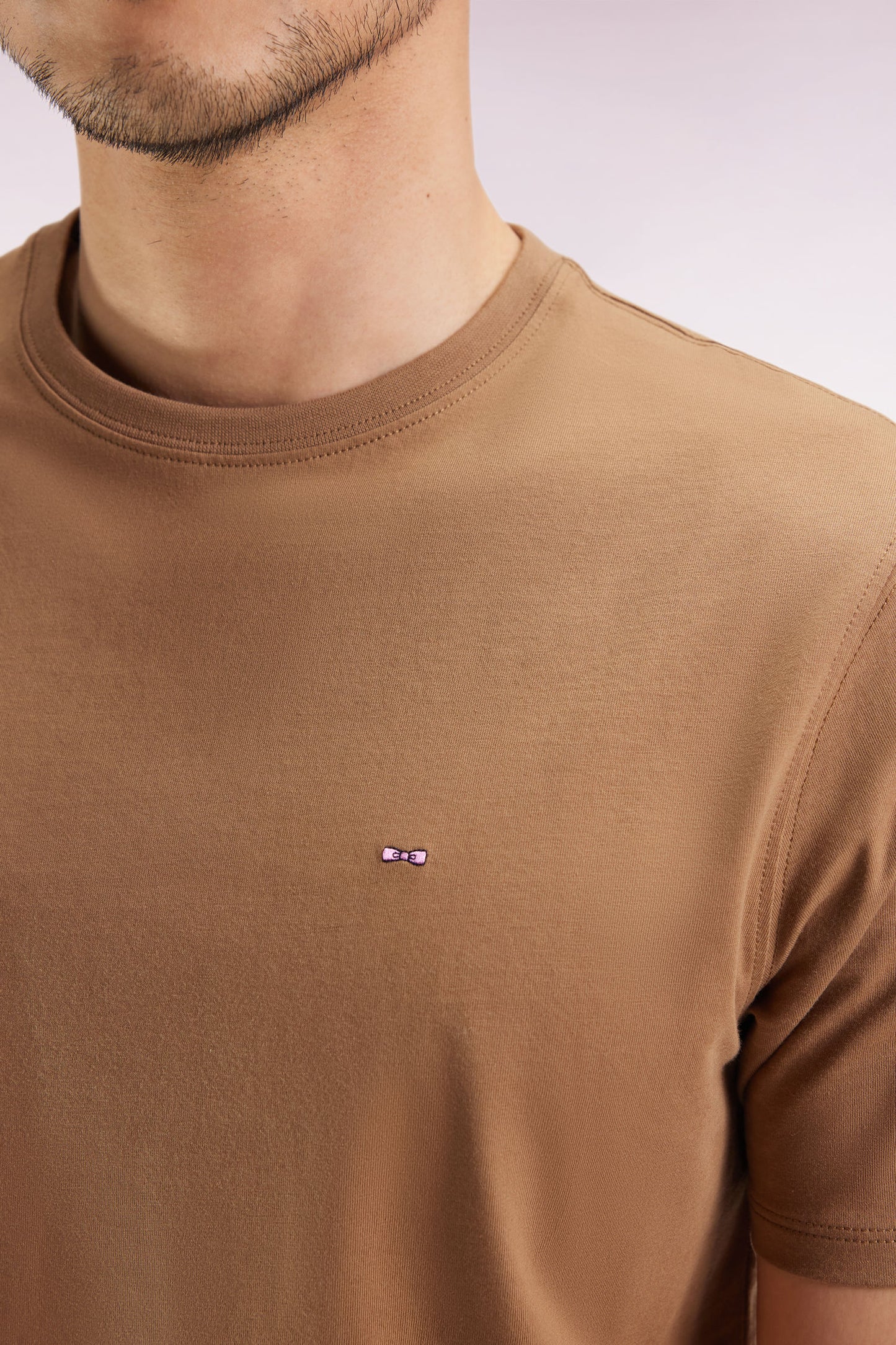 T-shirt manches courtes à col rond en coton Pima camel