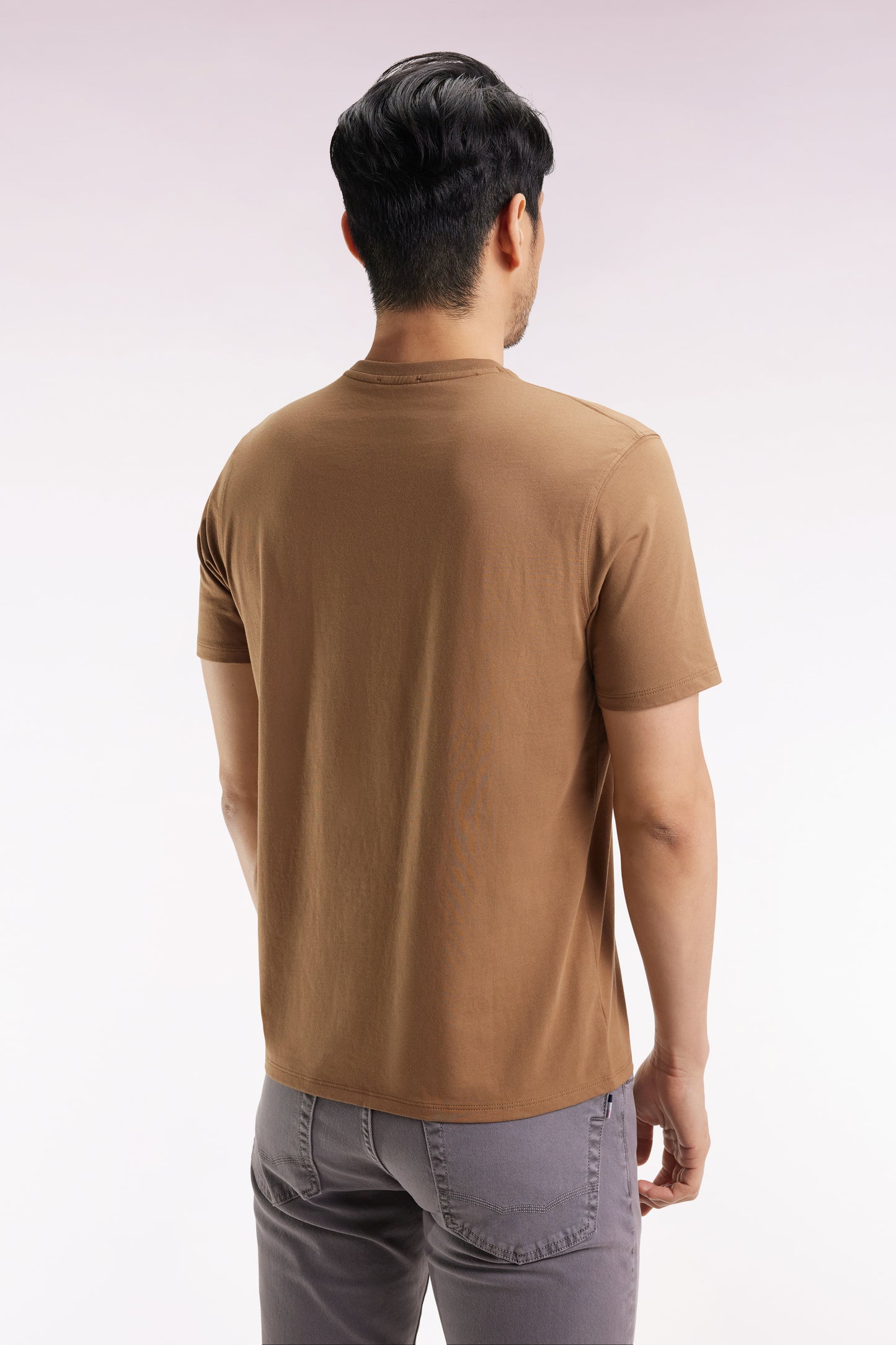 T-shirt manches courtes à col rond en coton Pima camel
