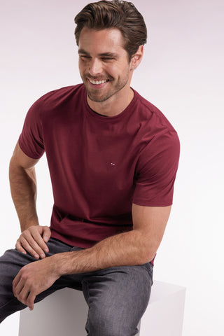 Short-sleeved round-neck T-shirt in burgundy Pima cotton