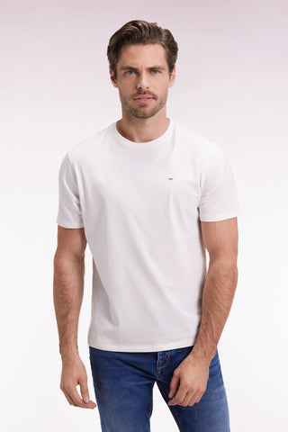 Short-sleeved round-neck T-shirt in ecru Pima cotton