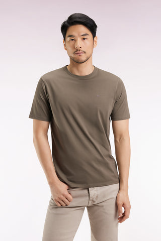 Short-sleeved round-neck T-shirt in khaki Pima cotton
