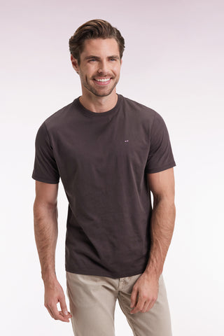 Short-sleeved round-neck T-shirt in brown Pima cotton