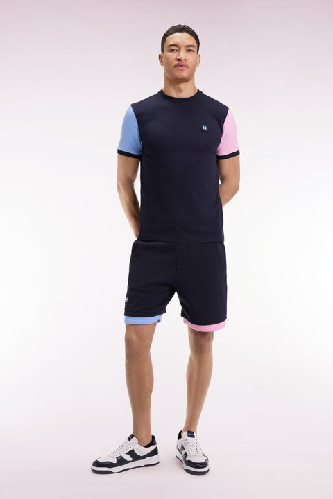 T-shirt à manches courtes contrastées en coton marine - Image 1