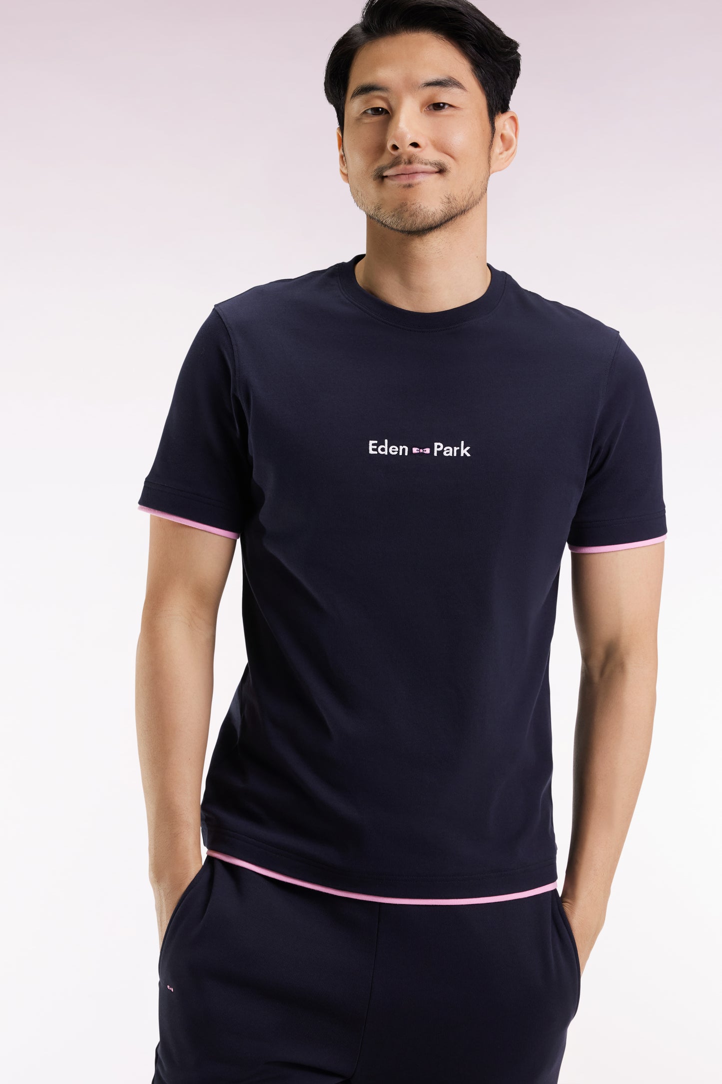 T-shirt à manches courtes broderie Eden Park en coton marine