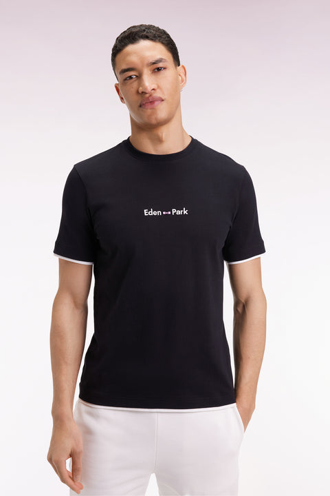 Eden Park embroidered short-sleeved T-shirt in black cotton - Image 3