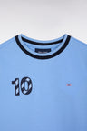 T-shirt en coton ciel à manches courtes marine brodé