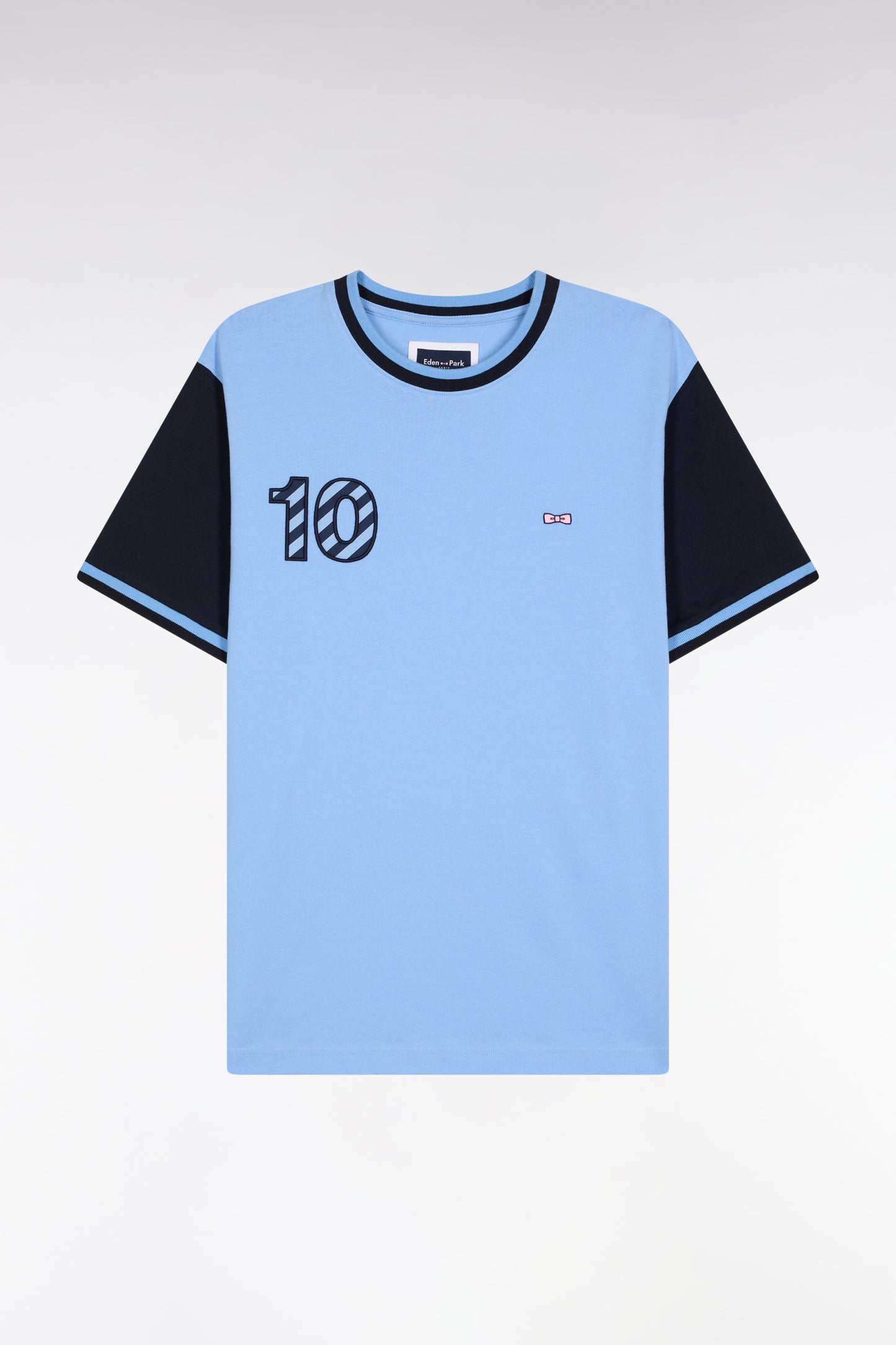 T-shirt bicolore à manches courtes en coton ciel broderie 10