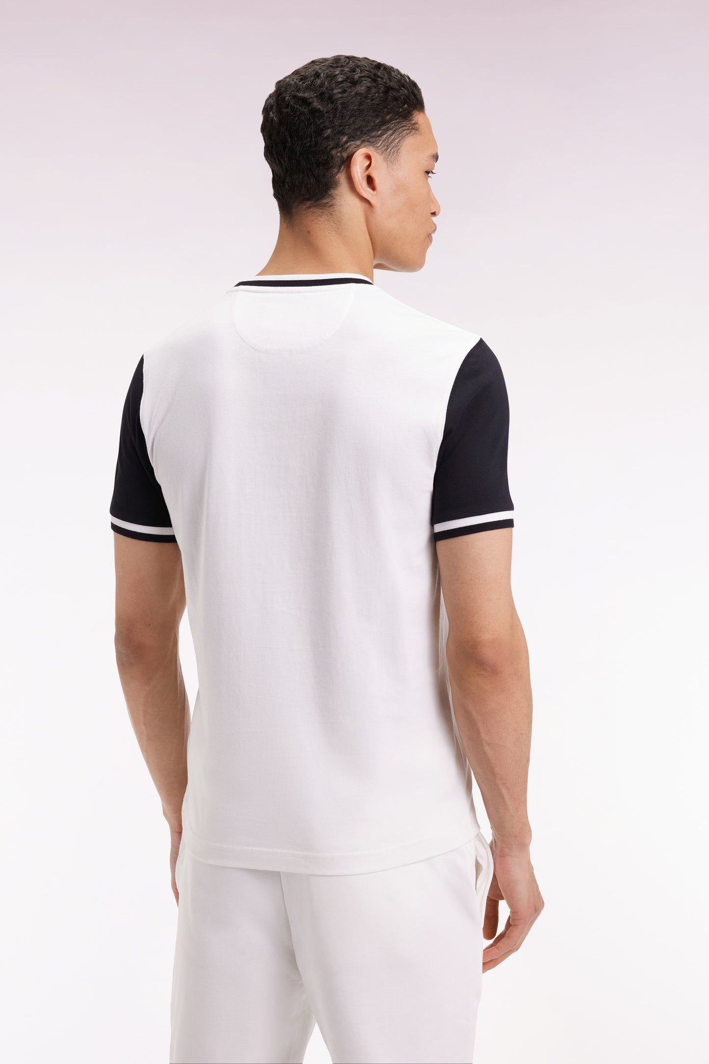 T-shirt bicolore à manches courtes en coton blanc broderie 10