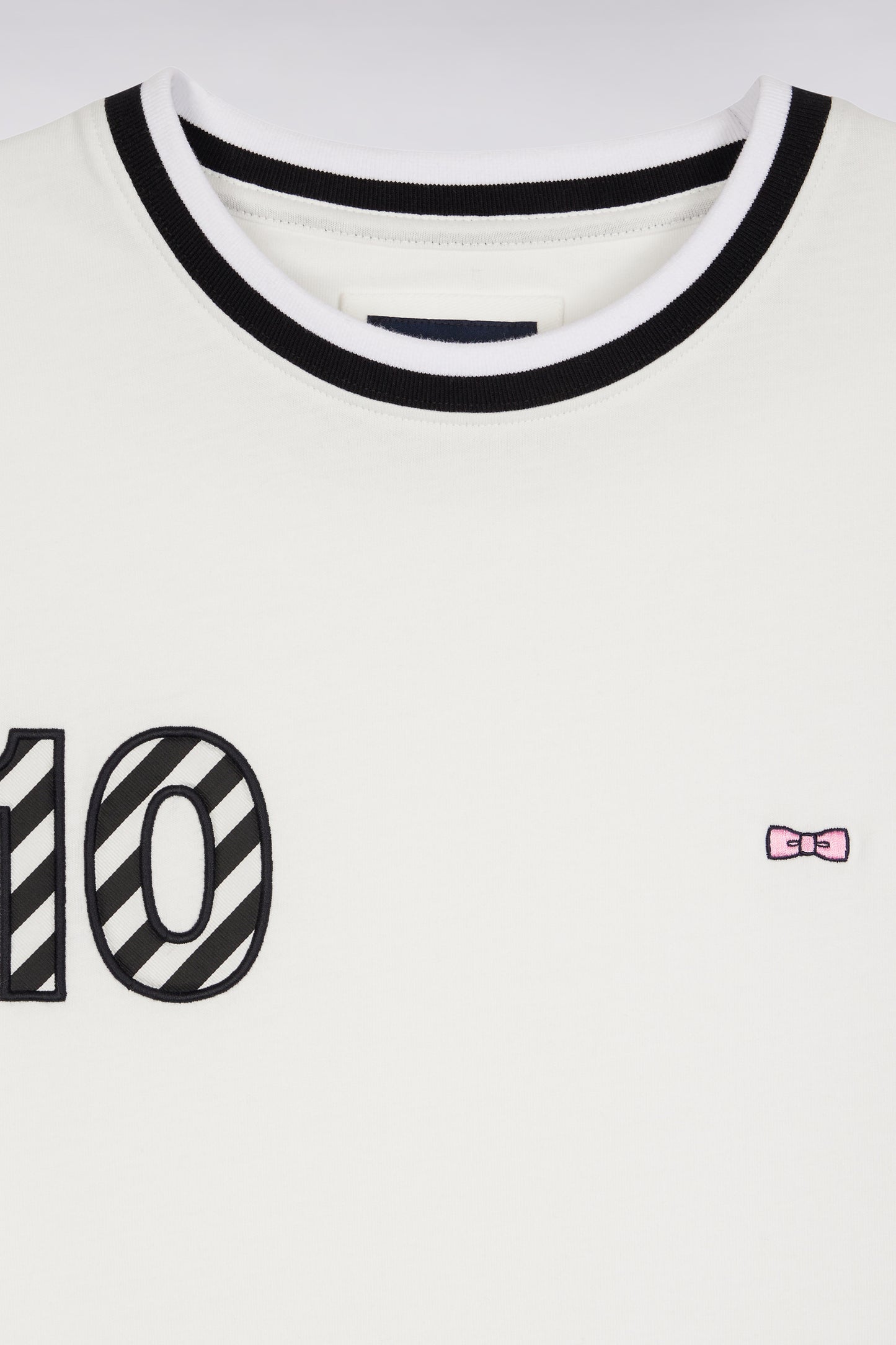 T-shirt bicolore à manches courtes en coton blanc broderie 10